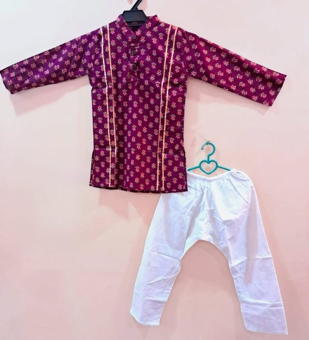 Tripura Boys Purple Kurta set with White Pant